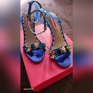 Betsey Johnson Blue Sequin Floral Heels